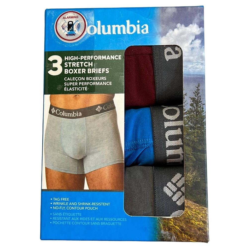 Columbia Mens High Performance Stretch Boxer Briefs XL 3 Pack Multi NEW